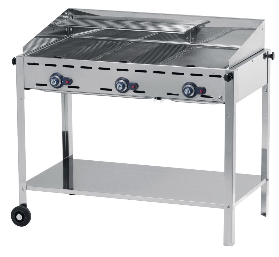 Grill gazowy „Green Fire” 3 palniki 17,4kW z osłoną i półką – Hendi 149591 Grill gazowy „Green Fire” 3 palniki 17,4kW z osłoną i półką – Hendi 149591