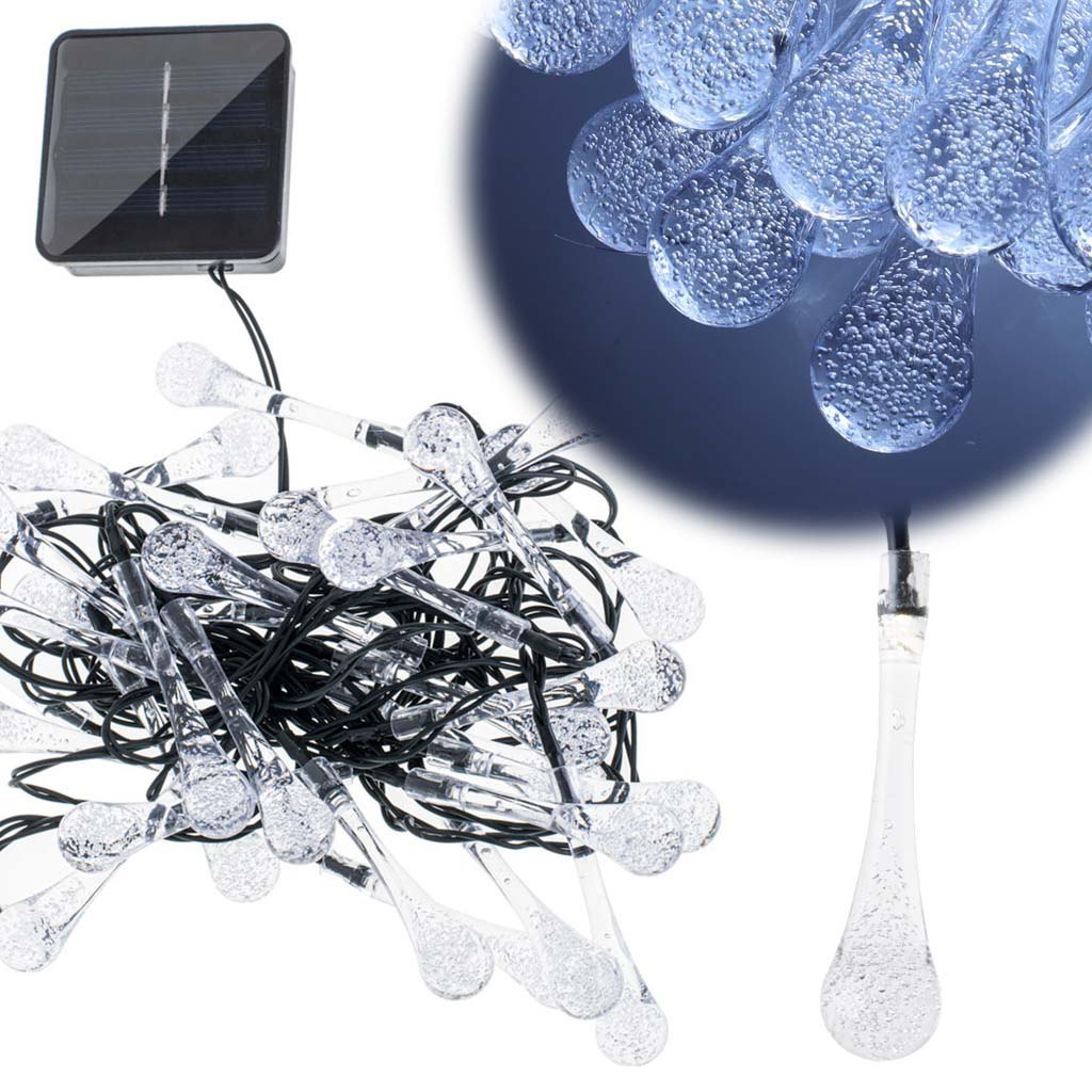 Lampki solarne ogrodowe sople 6,5m 30LED zimny bia