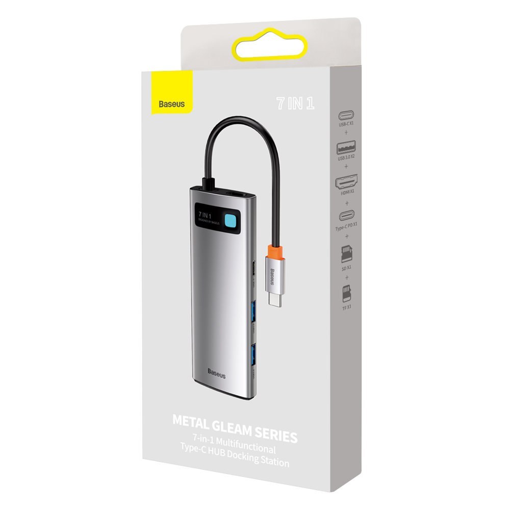 Multifunkcjonalny HUB USB 7w1 Typ C HDMI czytnik kart TF PD szary Multifunkcjonalny HUB USB 7w1 Typ C HDMI czytnik kart TF PD szary