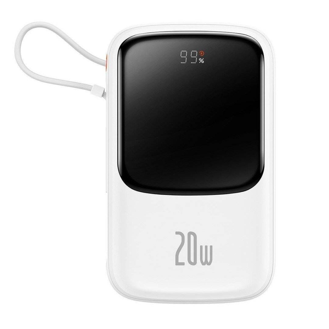 Powerbank z szybkim ładowaniem 10000mAh 20W QC-PD-SCP-FCP kabel Iphone Lightning biały Powerbank z szybkim ładowaniem 10000mAh 20W QC-PD-SCP-FCP kabel Iphone Lightning biały