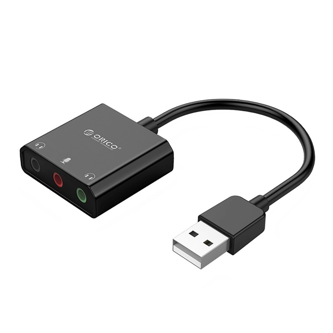 Zewnętrzna karta dźwiękowa USB-A – 3x mini jack – czarna Zewnętrzna karta dźwiękowa USB-A – 3x mini jack – czarna