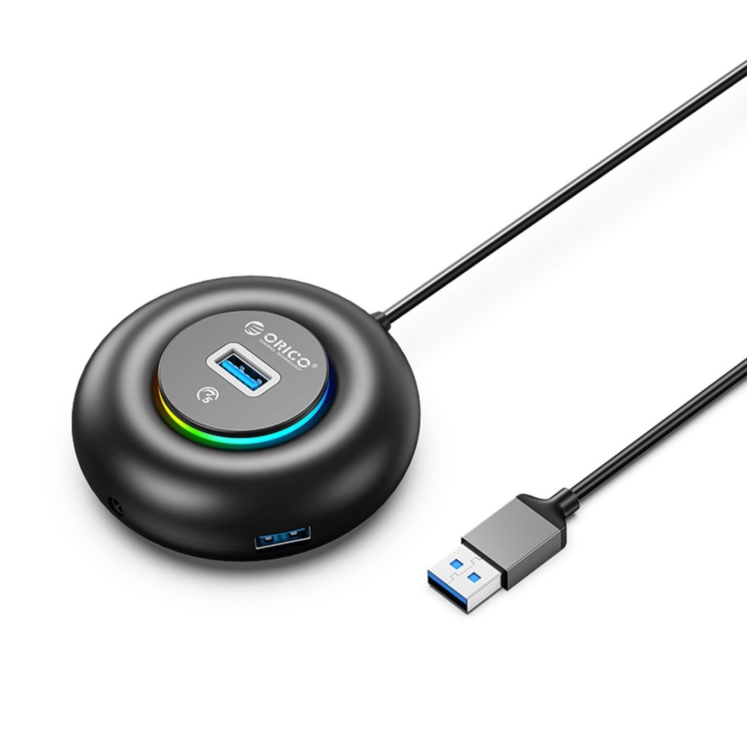 Hub adapter 4-portowy USB-A – USB-A mini jack RGB 0.3 m – czarny Hub adapter 4-portowy USB-A – USB-A mini jack RGB 0.3 m – czarny