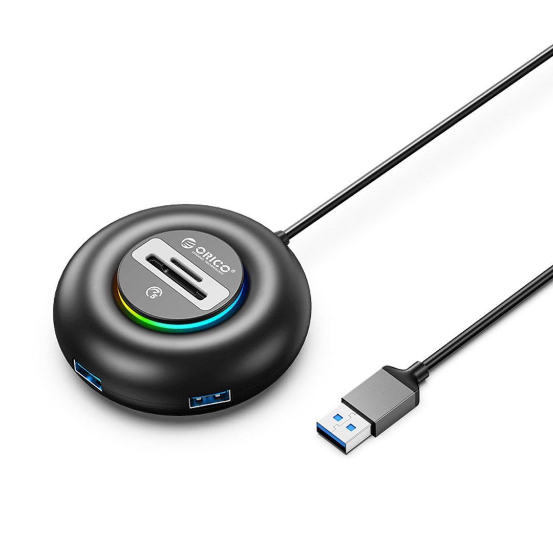 Hub adapter 4-portowy USB-A – USB-A SD microSD RGB 0.3 m – czarny