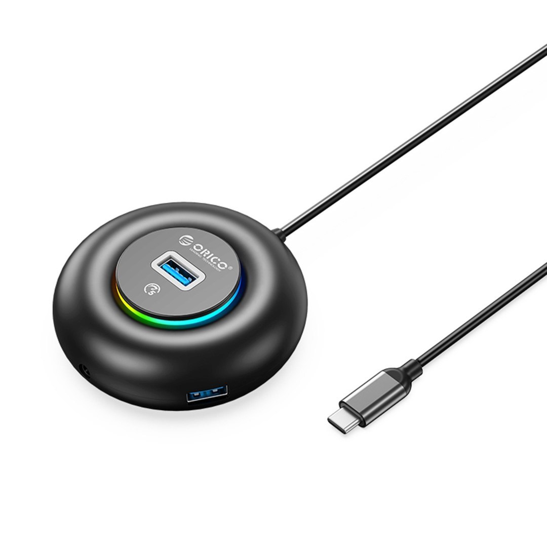 Hub adapter 4-portowy USB-C – USB-A mini jack RGB 0.3 m – czarny