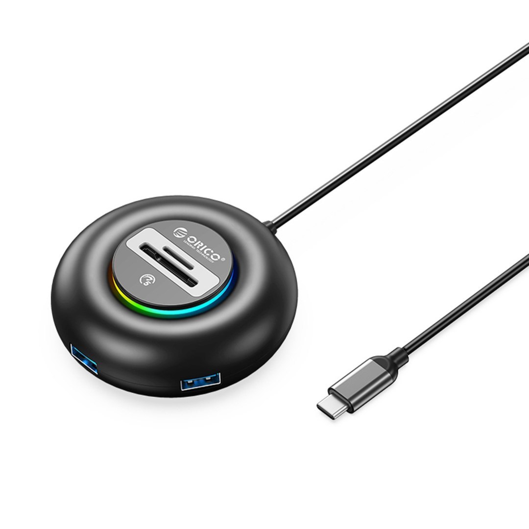 Hub adapter 4-portowy USB-C – USB-A SD microSD RGB 0.3 m – czarny