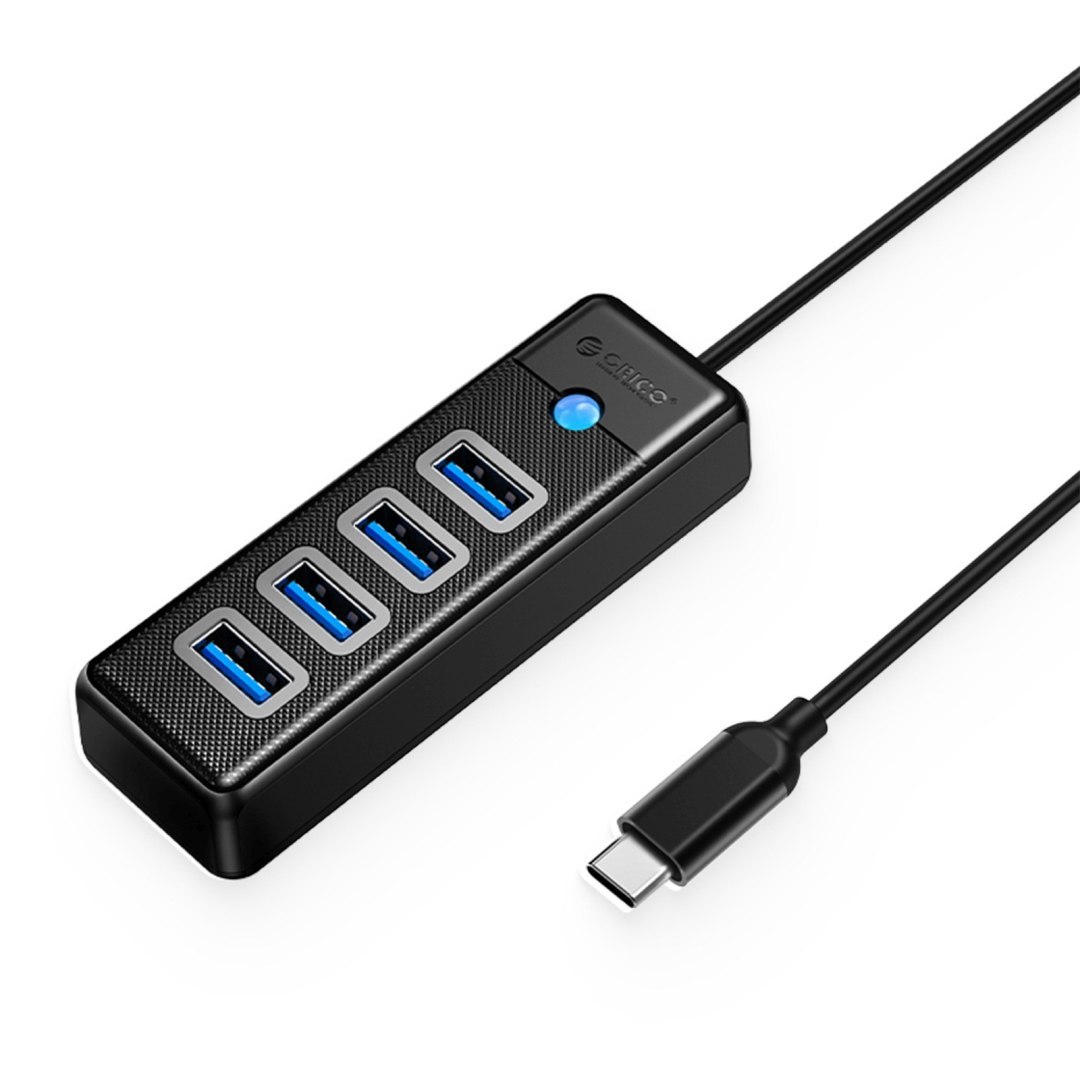 HUB rozdzielacz 4-portowy USB-C – USB-A 1m – czarny