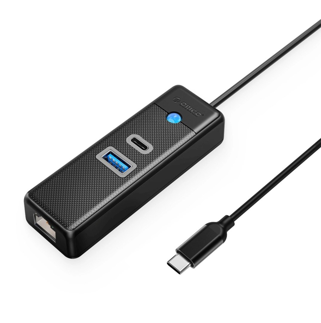 HUB rozdzielacz 3-portowy USB-C – USB-A USB-C RJ45 2.5G Ethernet 0.15 m – czarny