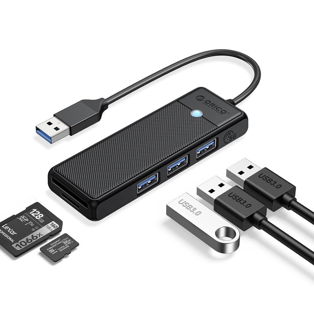 HUB adapter 4-portowy USB-A – USB-A czytnik kart SD microSD 1 m – czarny HUB adapter 4-portowy USB-A – USB-A czytnik kart SD microSD 1 m – czarny