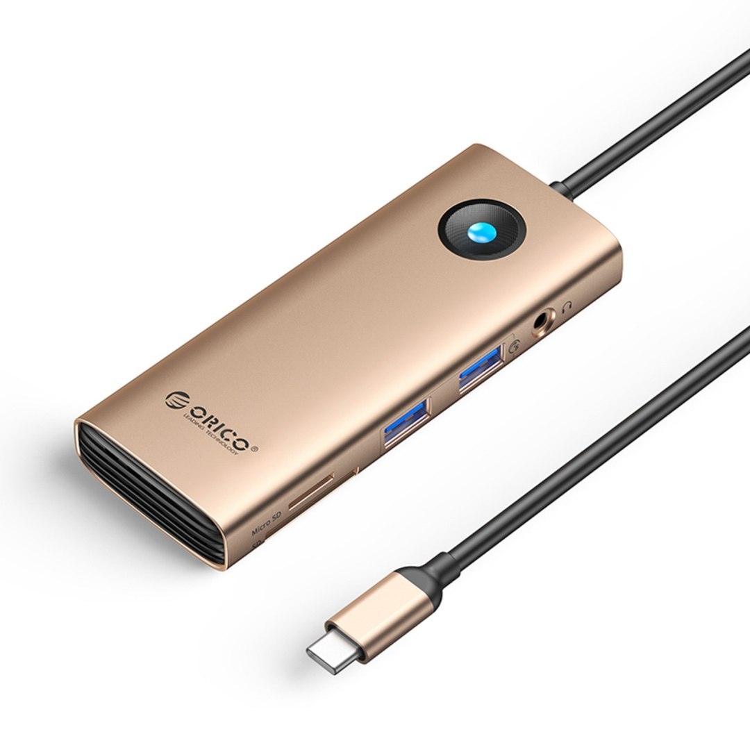 HUB 8w1 USB-C – USB-A USB-C HDMI SD microSD RJ45 mini jack PD 100W 4K 60Hz – różowo-złoty HUB 8w1 USB-C – USB-A USB-C HDMI SD microSD RJ45 mini jack PD 100W 4K 60Hz – różowo-złoty