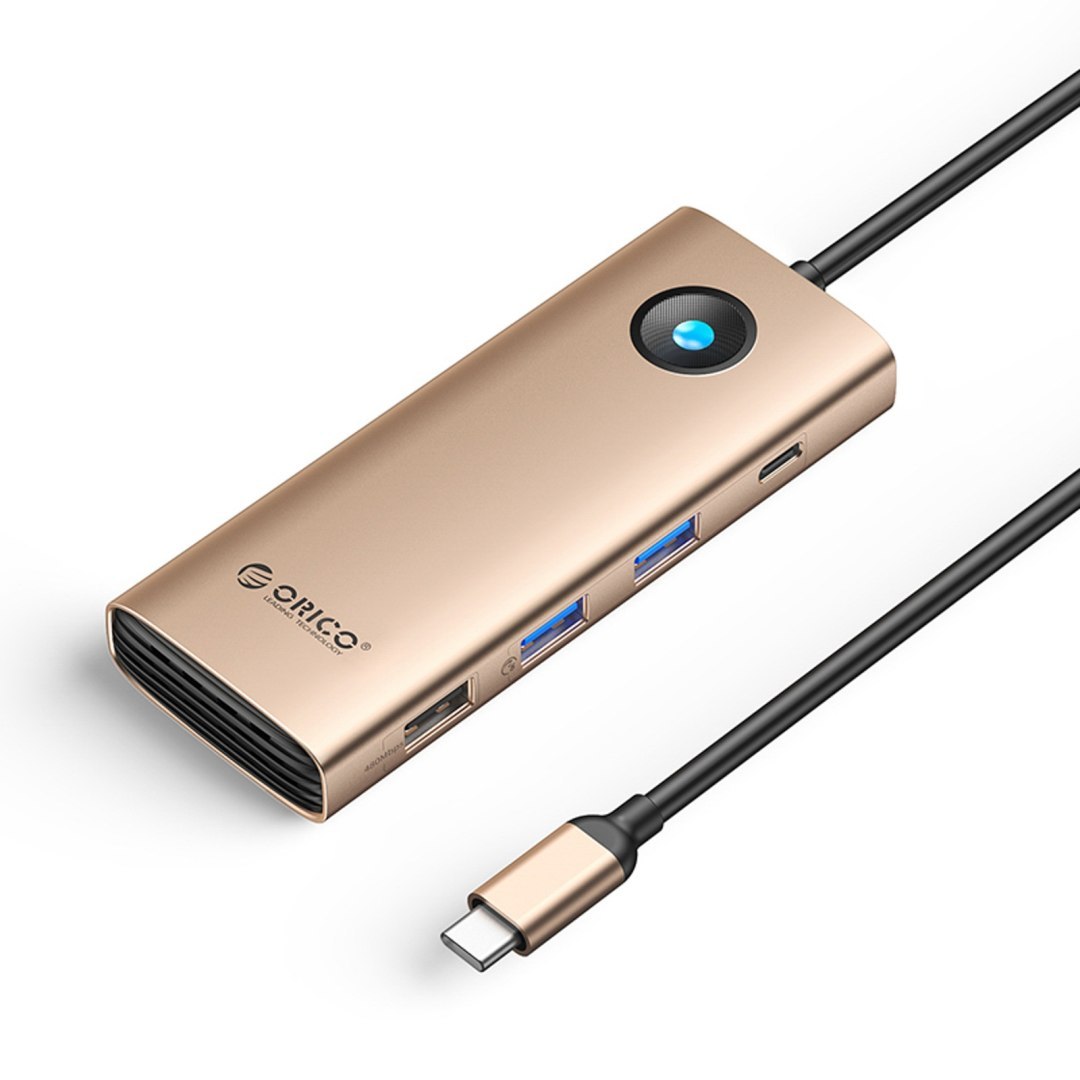 HUB 8w1 USB-C – USB-A USB-C HDMI VGA RJ45 PD 100W 4K 60Hz 1000Mbps – różowo złoty HUB 8w1 USB-C – USB-A USB-C HDMI VGA RJ45 PD 100W 4K 60Hz 1000Mbps – różowo złoty