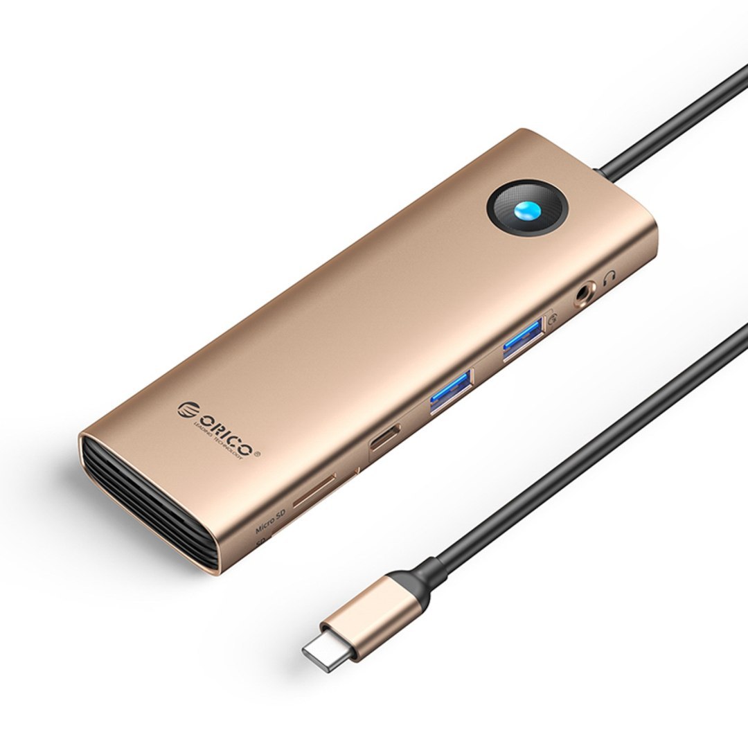 HUB 9w1 USB-C – USB-A USB-C HDMI SD RJ45 audio PD 100W 4K 2.5G – różowo złoty HUB 9w1 USB-C – USB-A USB-C HDMI SD RJ45 audio PD 100W 4K 2.5G – różowo złoty