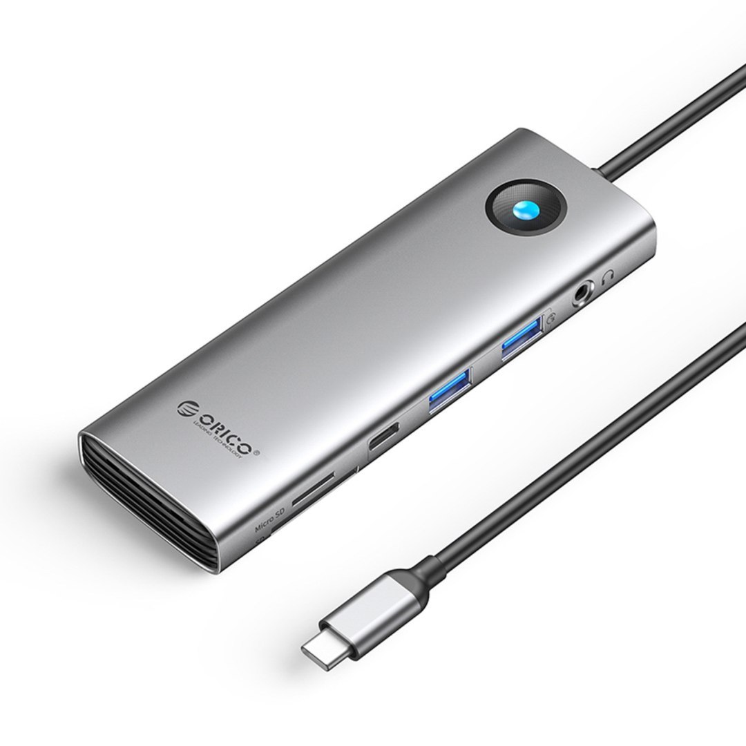 HUB 9w1 USB-C – USB-A USB-C HDMI SD RJ45 audio PD 100W 4K 2.5G – szary