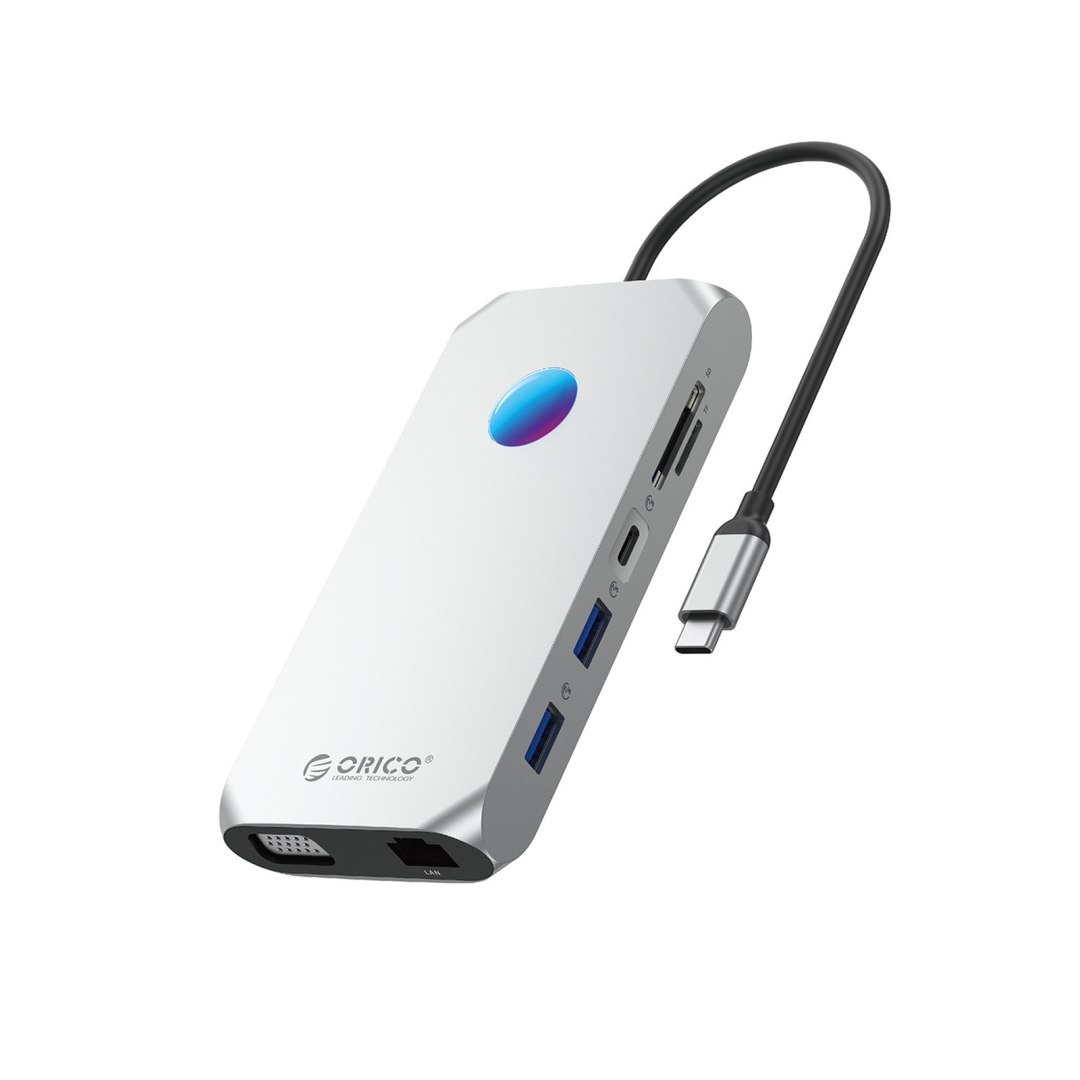 HUB 12w1 USB-C – USB-A USB-C HDMI VGA SD RJ45 mini jack PD 100W 4K 1000 Mbps RGB – szary HUB 12w1 USB-C – USB-A USB-C HDMI VGA SD RJ45 mini jack PD 100W 4K 1000 Mbps RGB – szary