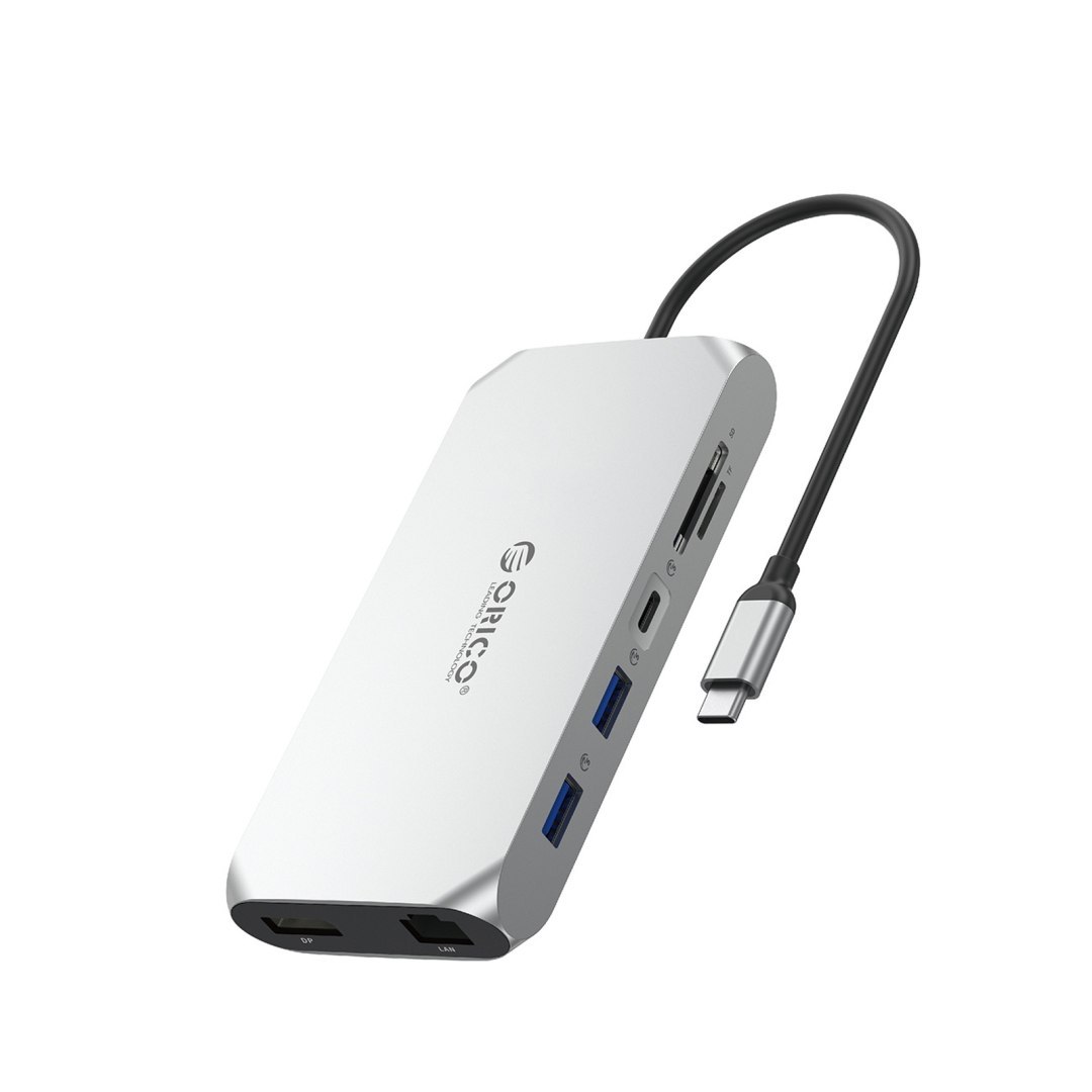 Stacja HUB 12w1 USB-C – USB-A USB-C HDMI DisplayPort SD/microSD RJ45 3.5mm CTIA – srebrny Stacja HUB 12w1 USB-C – USB-A USB-C HDMI DisplayPort SD/microSD RJ45 3.5mm CTIA – srebrny