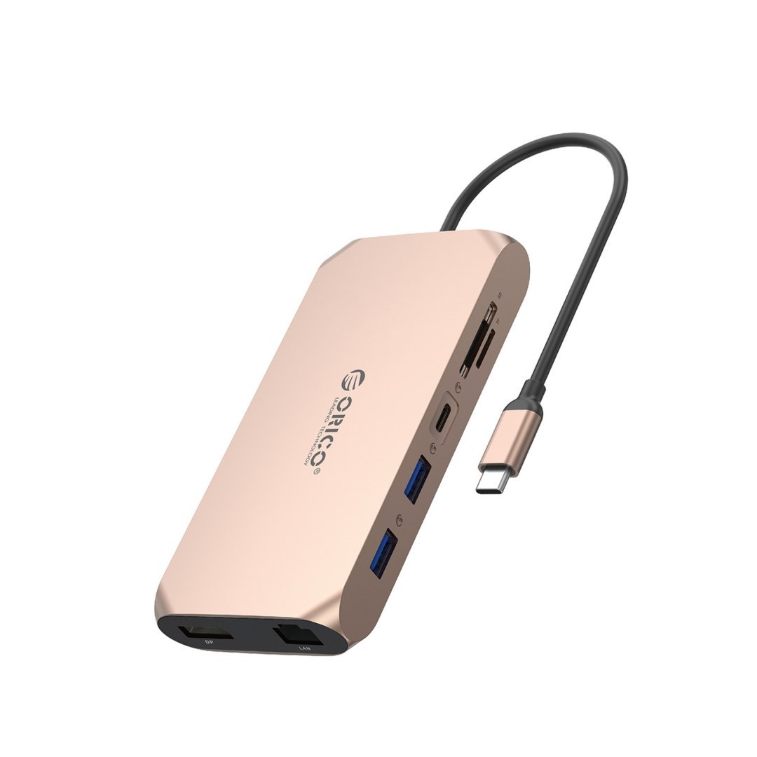 Stacja HUB 12w1 USB-C – USB-A USB-C HDMI DisplayPort SD/microSD RJ45 3.5mm CTIA – różowo złoty