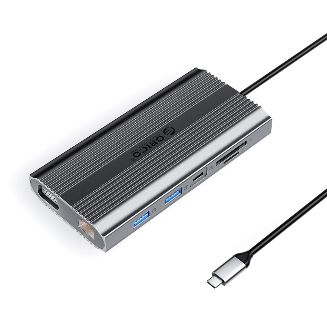 Stacja dokująca 12w1 USB-C – USB-A USB-C HDMI VGA RJ45 SD microSD PD 100W – szara