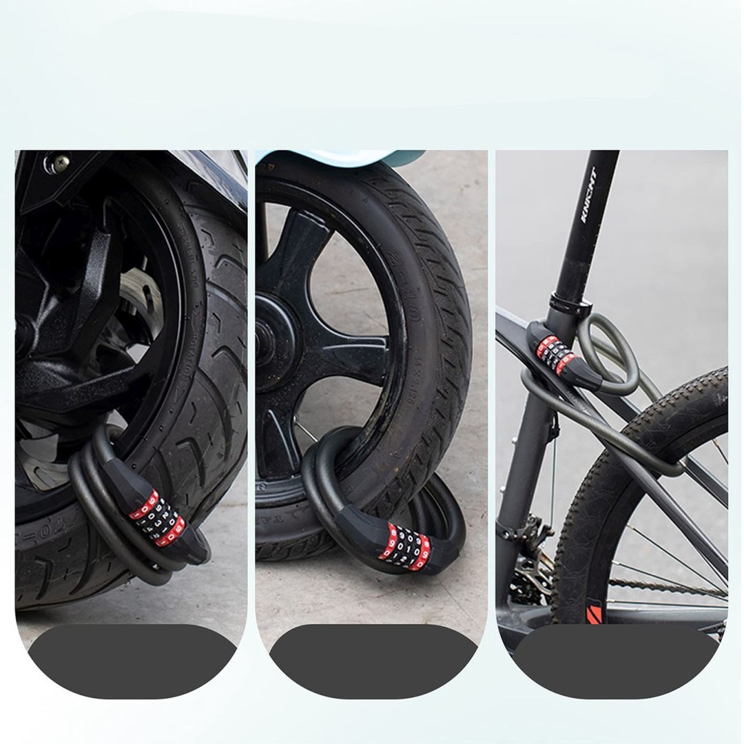 Zapięcie rowerowe na szyfr 5-cyfrowy z linką stalową 180 cm – czarne Zapięcie rowerowe na szyfr 5-cyfrowy z linką stalową 180 cm – czarne