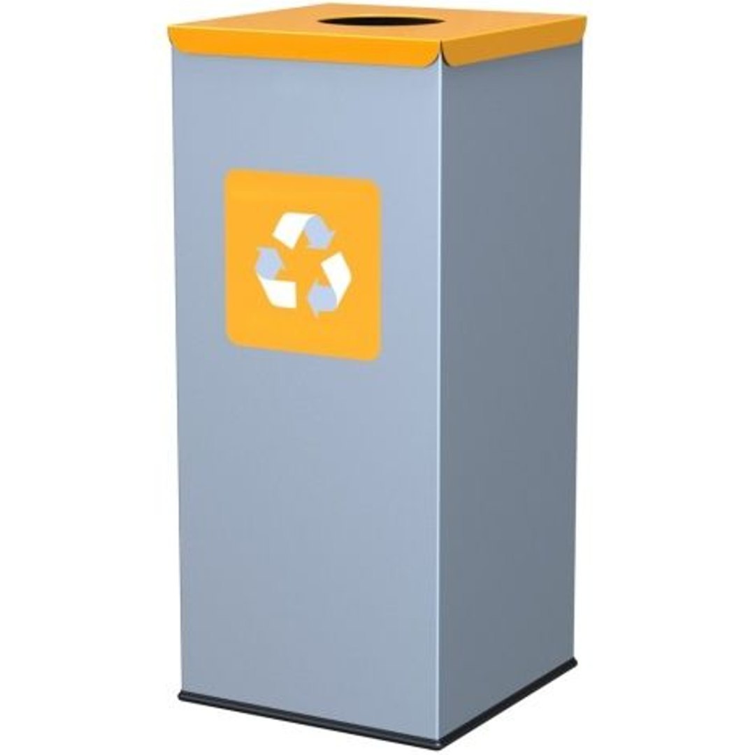 Metalowy kosz do segregacji śmieci 30x30x70cm 60L PLASTIK – pokrywa żółta