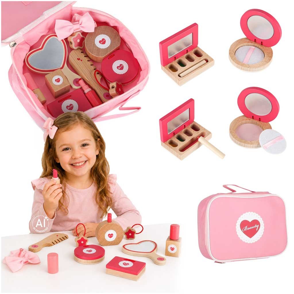 Zestaw kosmetyczny drewniany dla dziewczynki make up beauty kosmetyczka akcesoria Zestaw kosmetyczny drewniany dla dziewczynki make up beauty kosmetyczka akcesoria