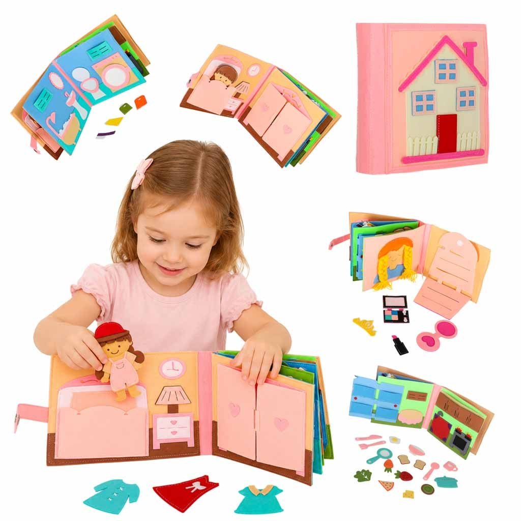 Książeczka sensoryczna edukacyjna filcowa 3D manipulacyjna ruchome elementy dom Książeczka sensoryczna edukacyjna filcowa 3D manipulacyjna ruchome elementy dom