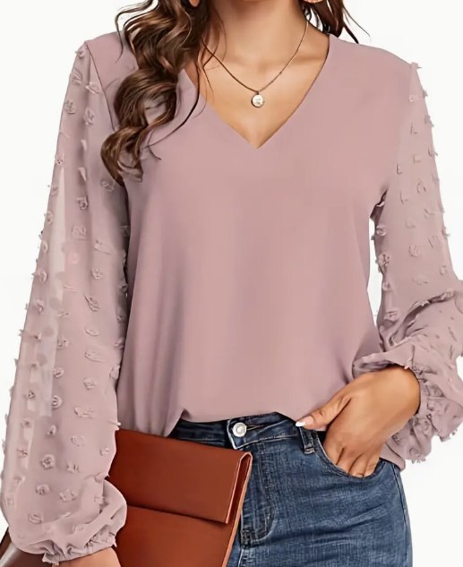 Koszula damska V-neck z tkaniny, w kolorze bladoróżowym, rozmiar L Koszula damska V-neck z tkaniny, w kolorze bladoróżowym, rozmiar L