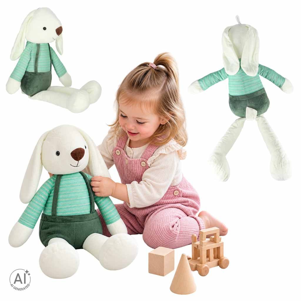 Maskotka pluszak przytulanka królik w zielonych spodenkach 70 cm Maskotka pluszak przytulanka królik w zielonych spodenkach 70 cm