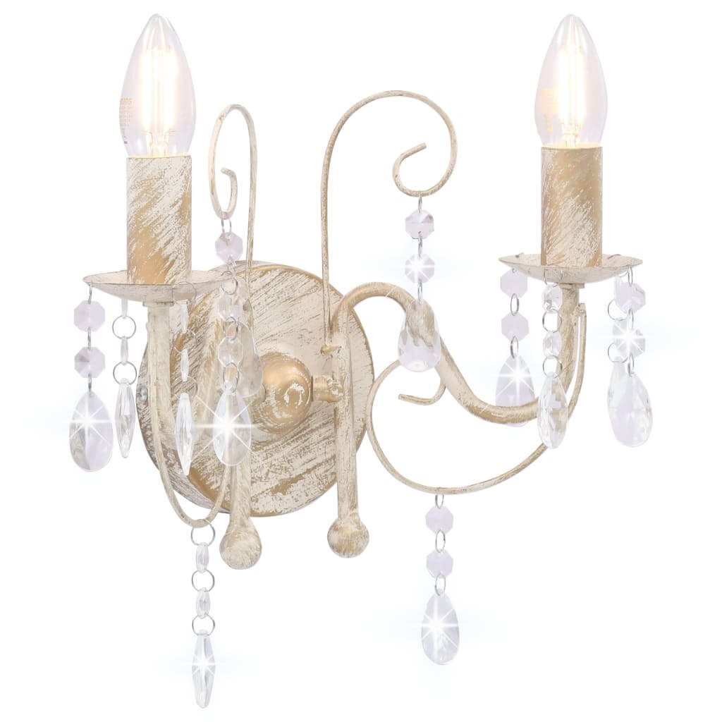 Lampa ścienna z antycznymi koralikami, 2 gniazda E14, biała Lampa ścienna z antycznymi koralikami, 2 gniazda E14, biała