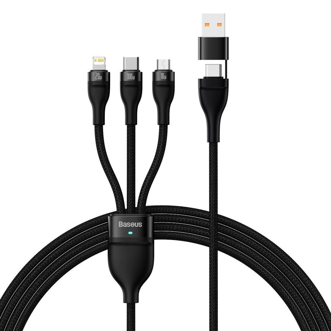 Kabel przewód 4w1 USB+USB-C do USB-C / iPhone Lightning / micro USB 1.2m – czarny