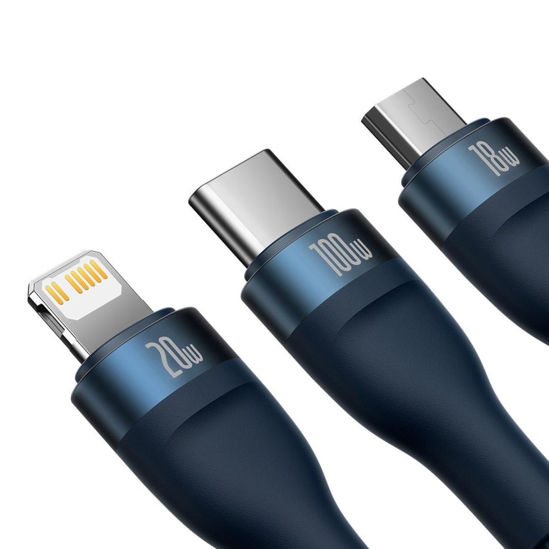 Kabel przewód 4w1 USB+USB-C do USB-C / iPhone Lightning / micro USB 1.2m – niebieski