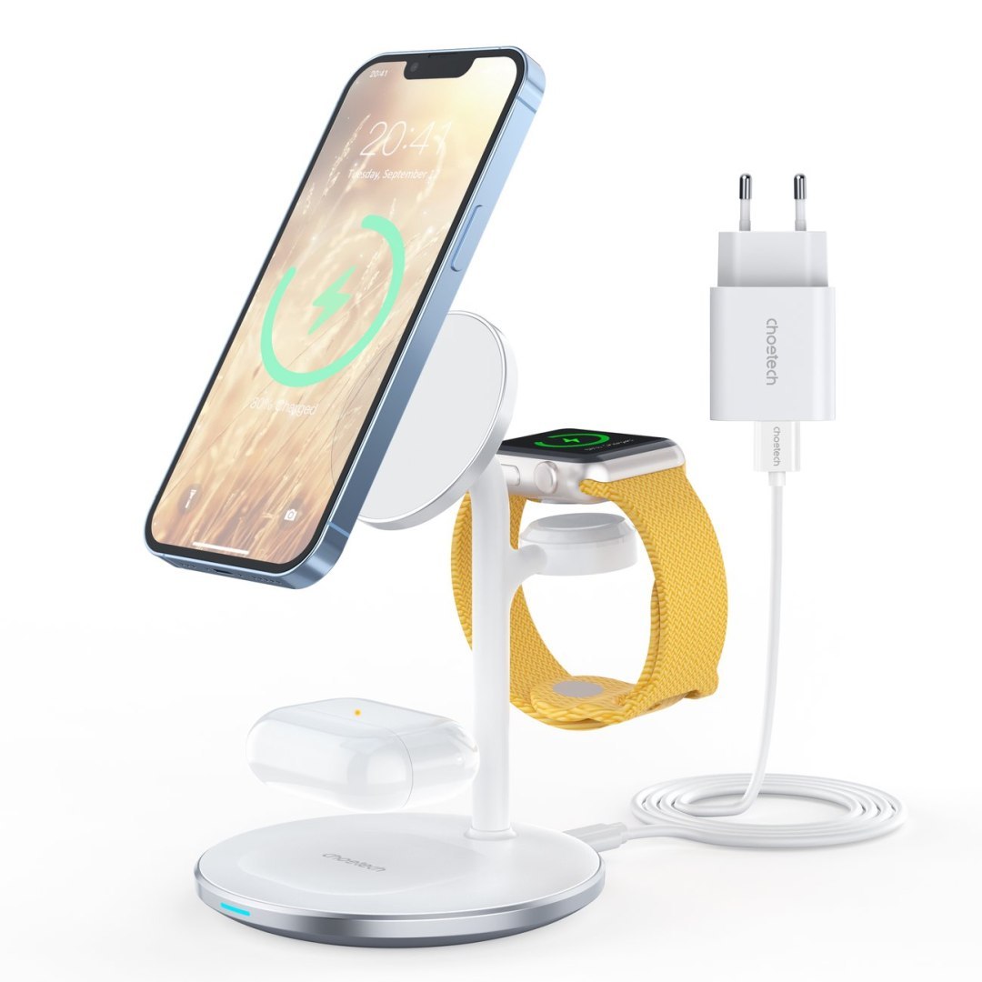 Ładowarka stacja ładująca Apple T585-F 3w1 iPhone 12/13 AirPods Pro Watch – biały