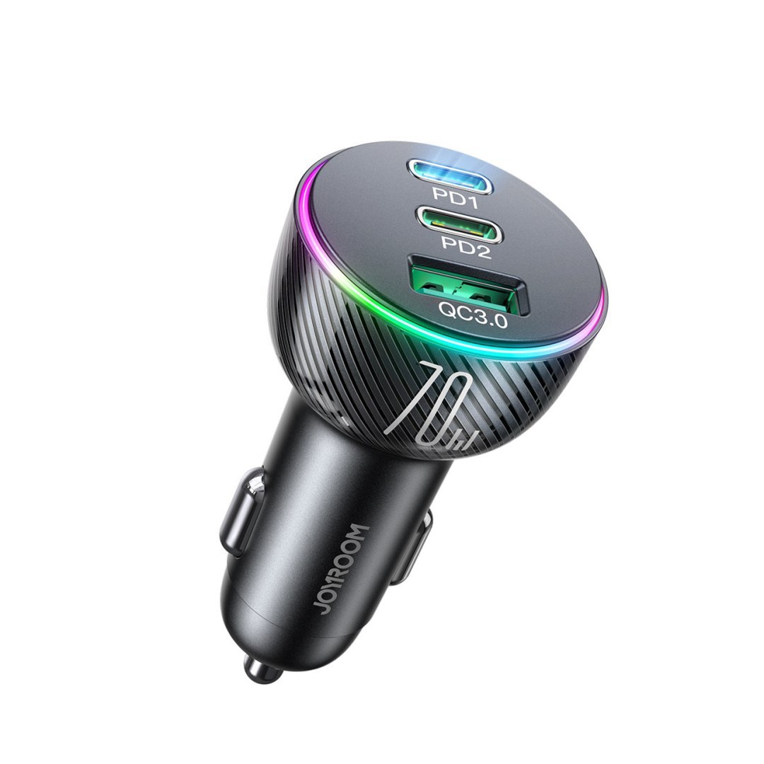 Ładowarka samochodowa do zapalniczki 3 porty USB i 2x USB-C 70W – czarna