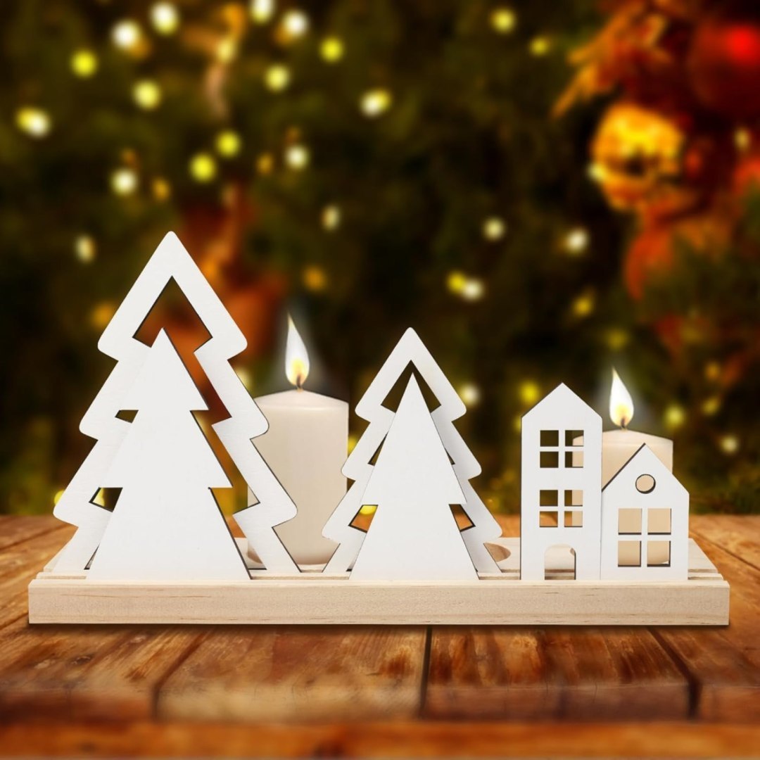 Świeczniki tealight, drewniane, na 4 świeczki, dekoracja świąteczna Świeczniki tealight, drewniane, na 4 świeczki, dekoracja świąteczna