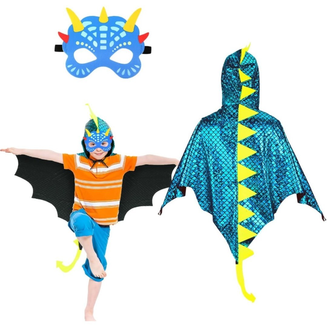 Peleryna dinozaura na Halloween, kostium z maską i rękawiczkami, zielona