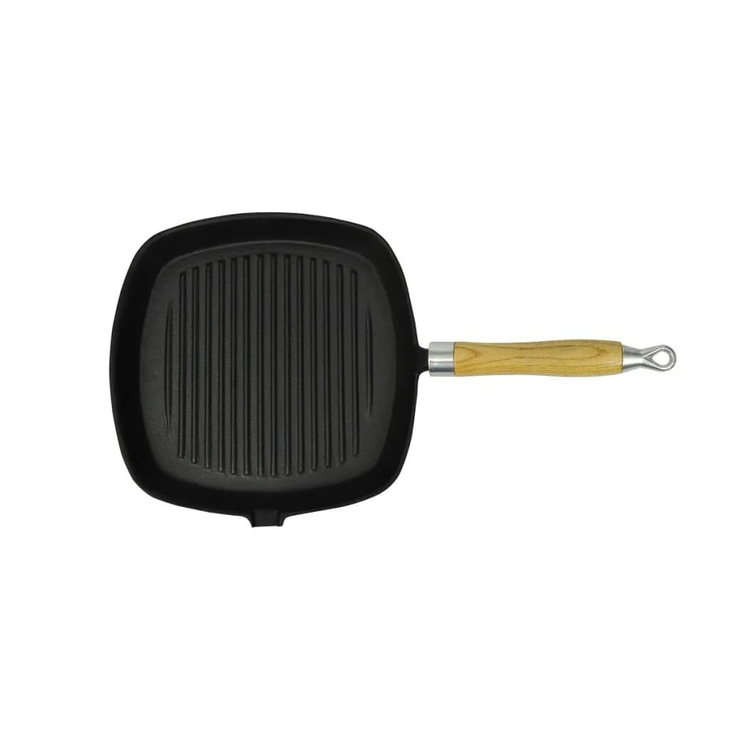 Patelnia grillowa żeliwna z drewnianym uchwytem 20×20 cm
