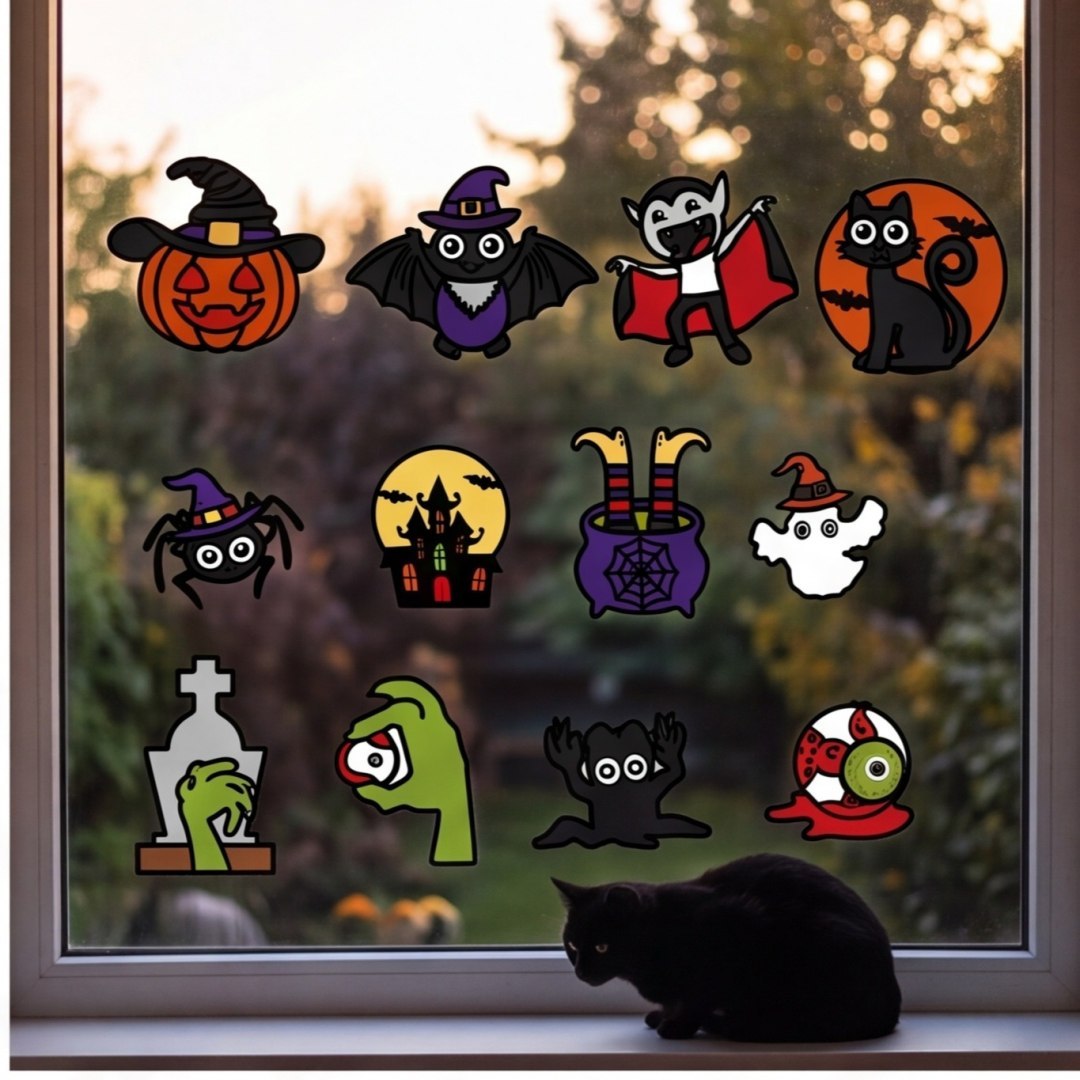 Zestaw do tworzenia ozdób Halloween 114 elementów, papier, folia błyszcząca, wesołe oczka
