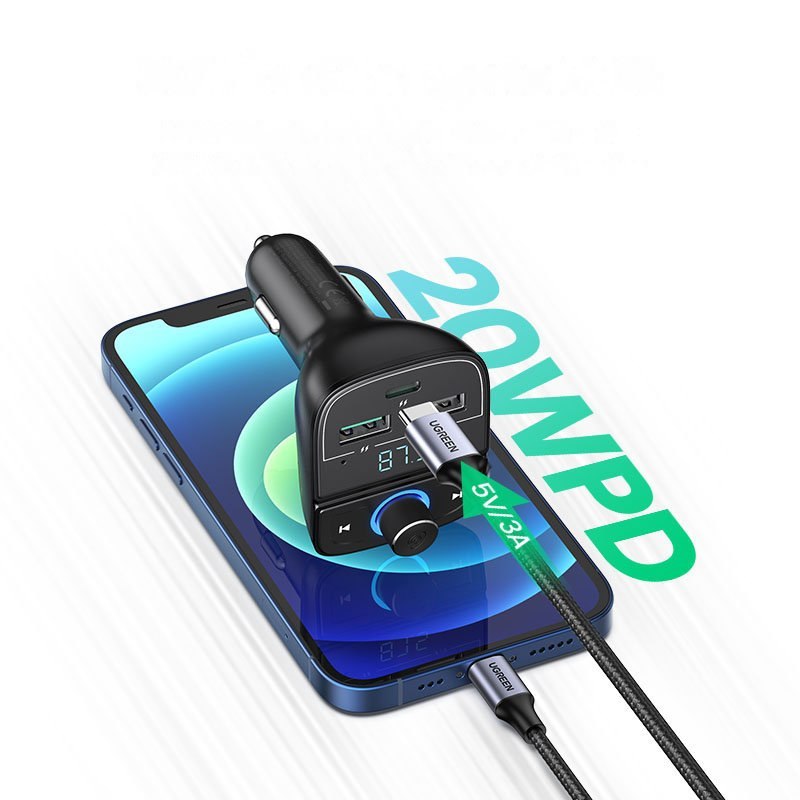Transmiter FM MP3 Bluetooth 5.0 ładowarka samochodowa 3x USB TF microSD czarny Transmiter FM MP3 Bluetooth 5.0 ładowarka samochodowa 3x USB TF microSD czarny