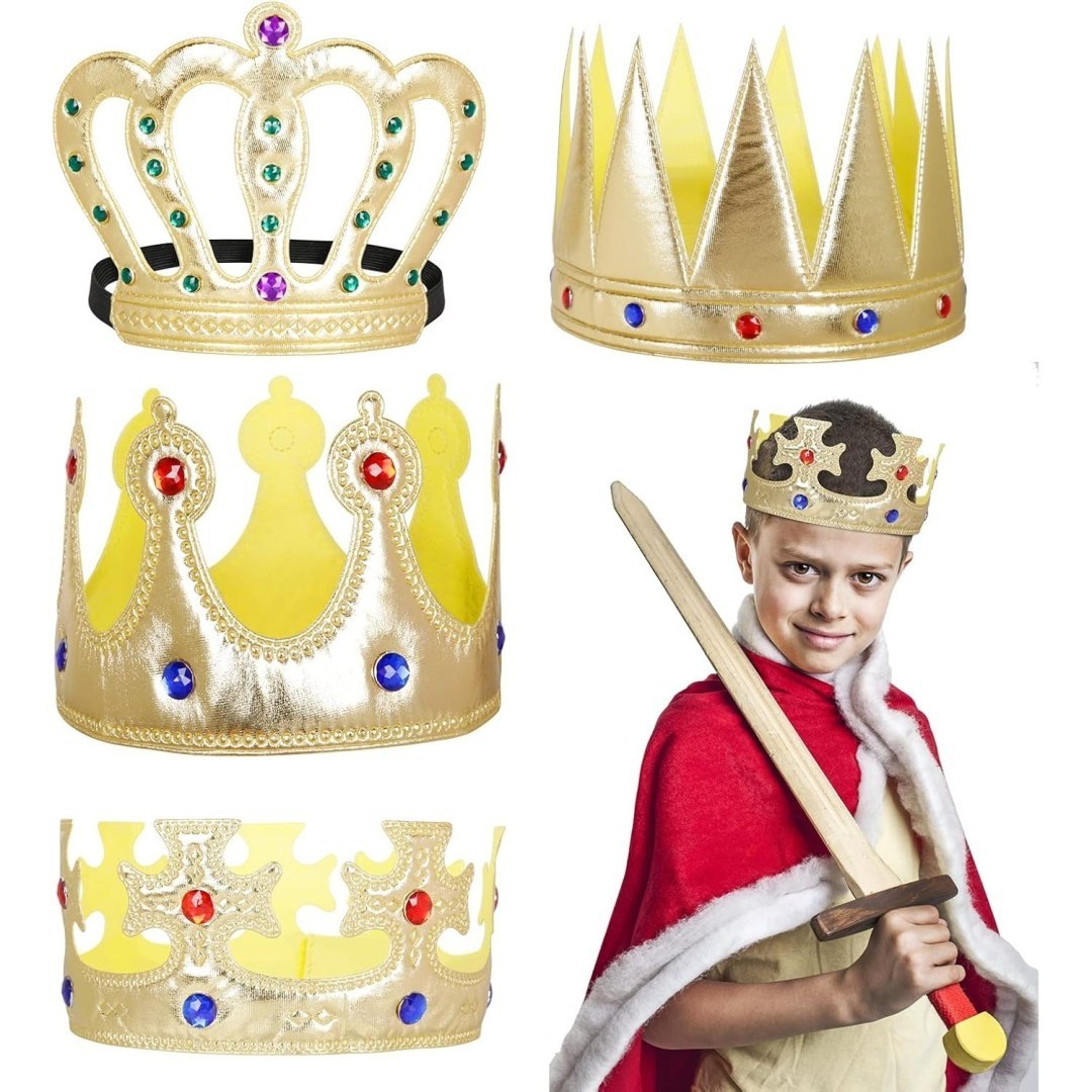 Krona królewska 4-elementowa, złota, średniowieczna, kostiumowa, średnica 19 cm Krona królewska 4-elementowa, złota, średniowieczna, kostiumowa, średnica 19 cm