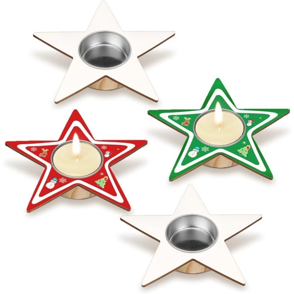 Podstawki pod świece typu tea light, drewniane, gwiazdki, niepomalowane, zestaw 4 szt. Podstawki pod świece typu tea light, drewniane, gwiazdki, niepomalowane, zestaw 4 szt.