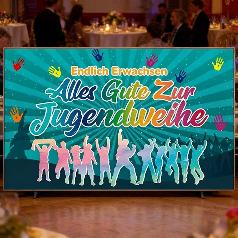 Baner imprezowy niebieski z napisem dla młodzieży 250×210 cm Baner imprezowy niebieski z napisem dla młodzieży 250×210 cm