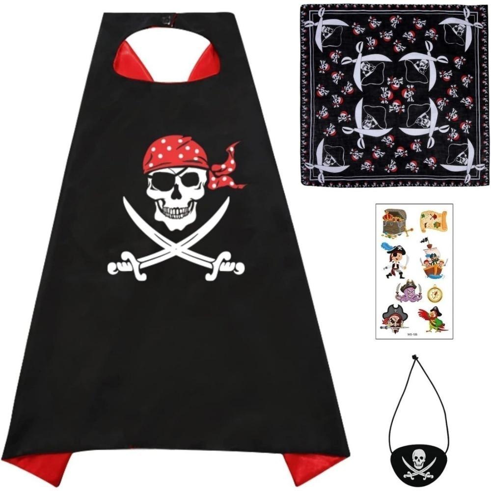 Zestaw kostiumu pirata, peleryna, tatuaże, czerwono-czarny Zestaw kostiumu pirata, peleryna, tatuaże, czerwono-czarny
