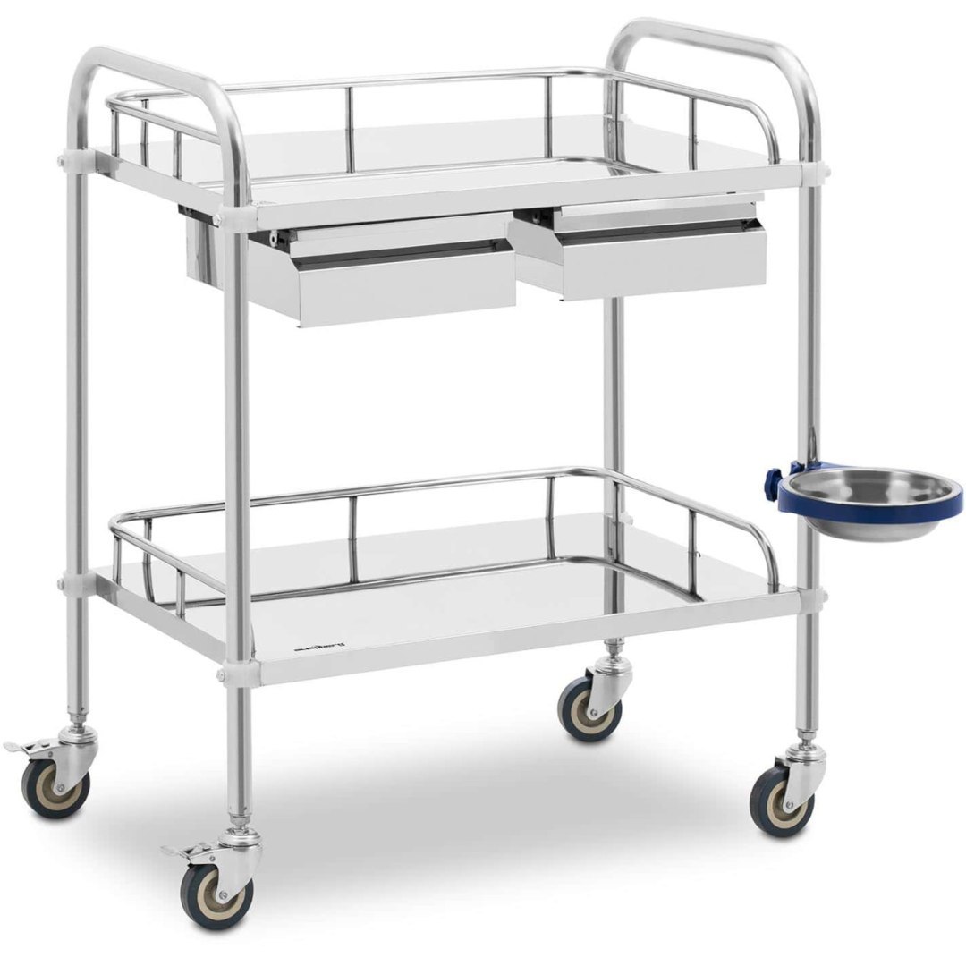 Wózek laboratoryjny zabiegowy kosmetyczny ze stali 2 półki 2 szuflady 65 x 60 x 86 cm 20 kg Wózek laboratoryjny zabiegowy kosmetyczny ze stali 2 półki 2 szuflady 65 x 60 x 86 cm 20 kg