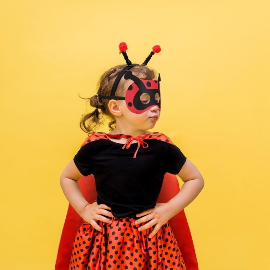 Peleryna biedronki, kostium z maską, cosplay, czerwono-czarny, akcesoria na Halloween