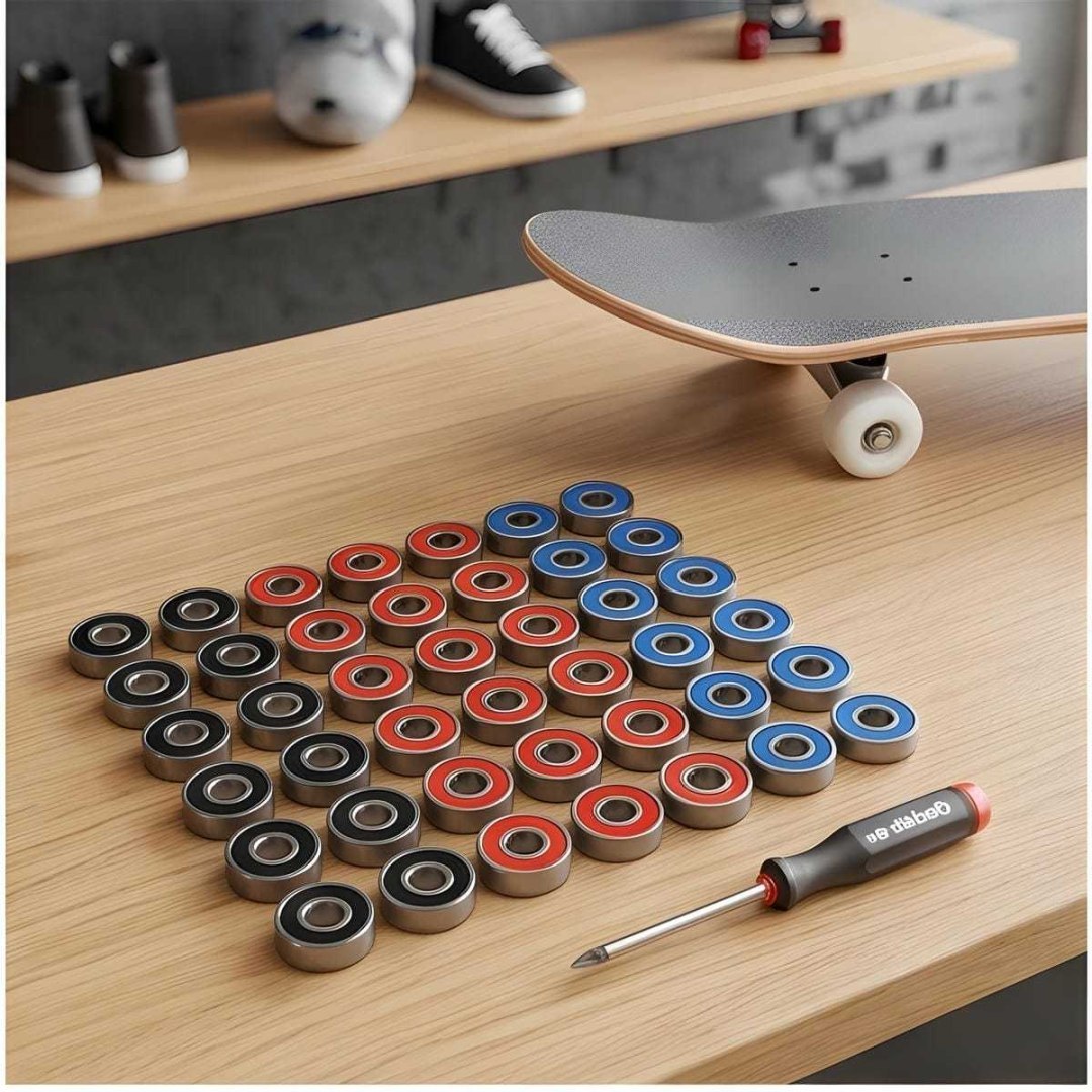 Łożyska do skateboardów, zestaw 10 sztuk, czarne, niebieskie i czerwone
