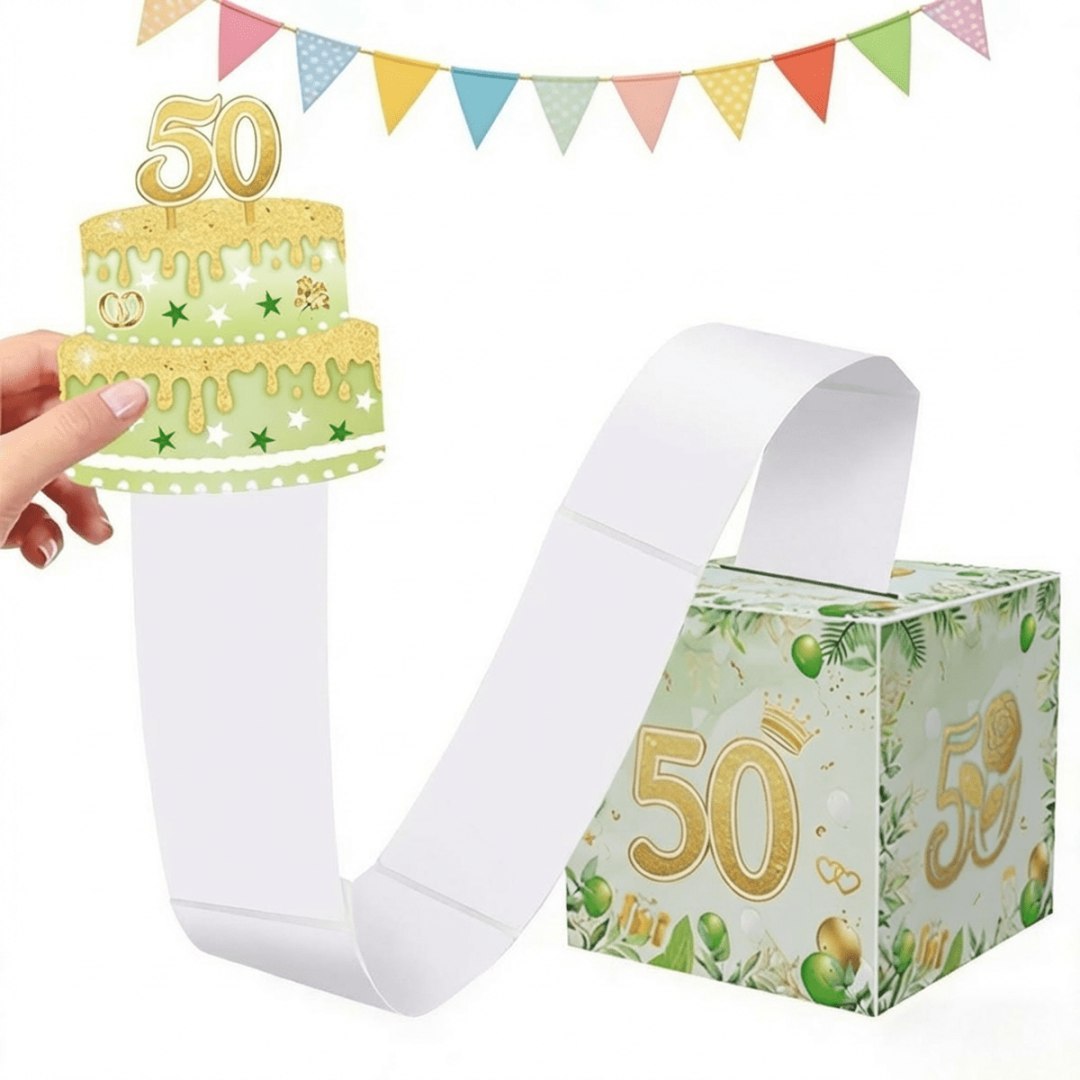 Skarbonka na 50. urodziny, kolorowa, z dekoracjami, zestaw