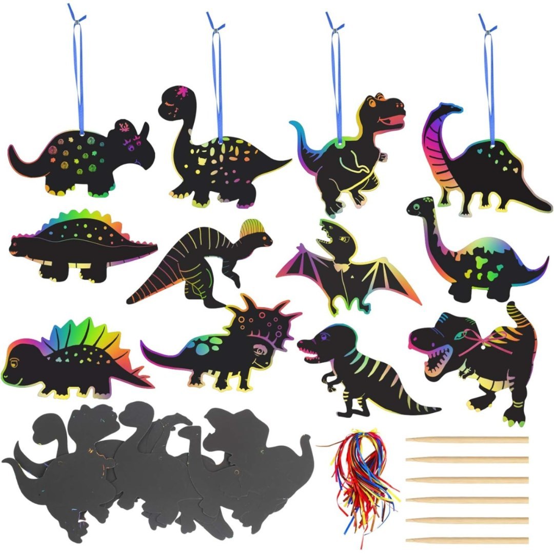 Zestaw 48 sztuk kart do zdrapywania dinozaurów kolorowy