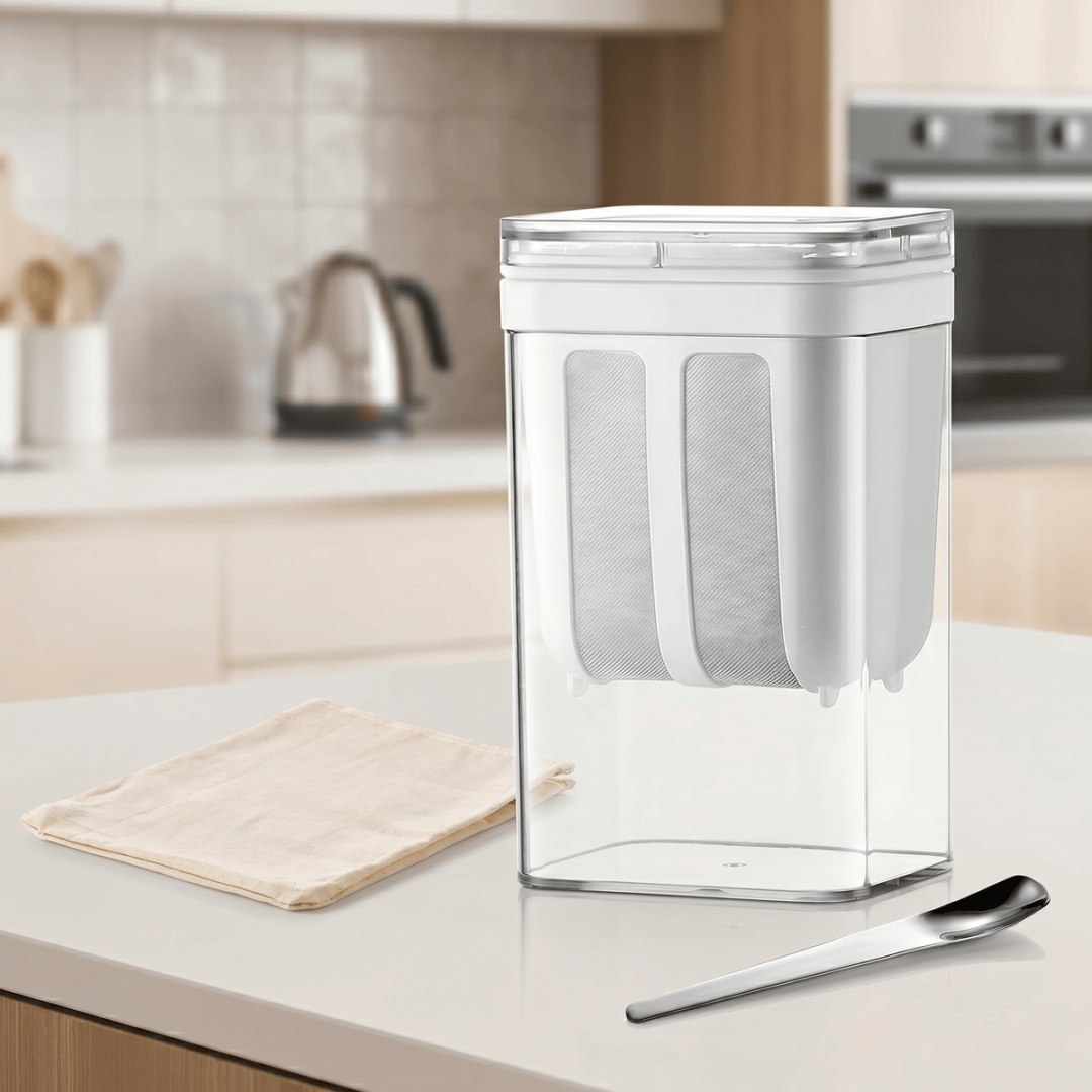 Durszlak do jogurtu greckiego 1100 ml z sitkiem ze stali nierdzewnej i pokrywką Durszlak do jogurtu greckiego 1100 ml z sitkiem ze stali nierdzewnej i pokrywką