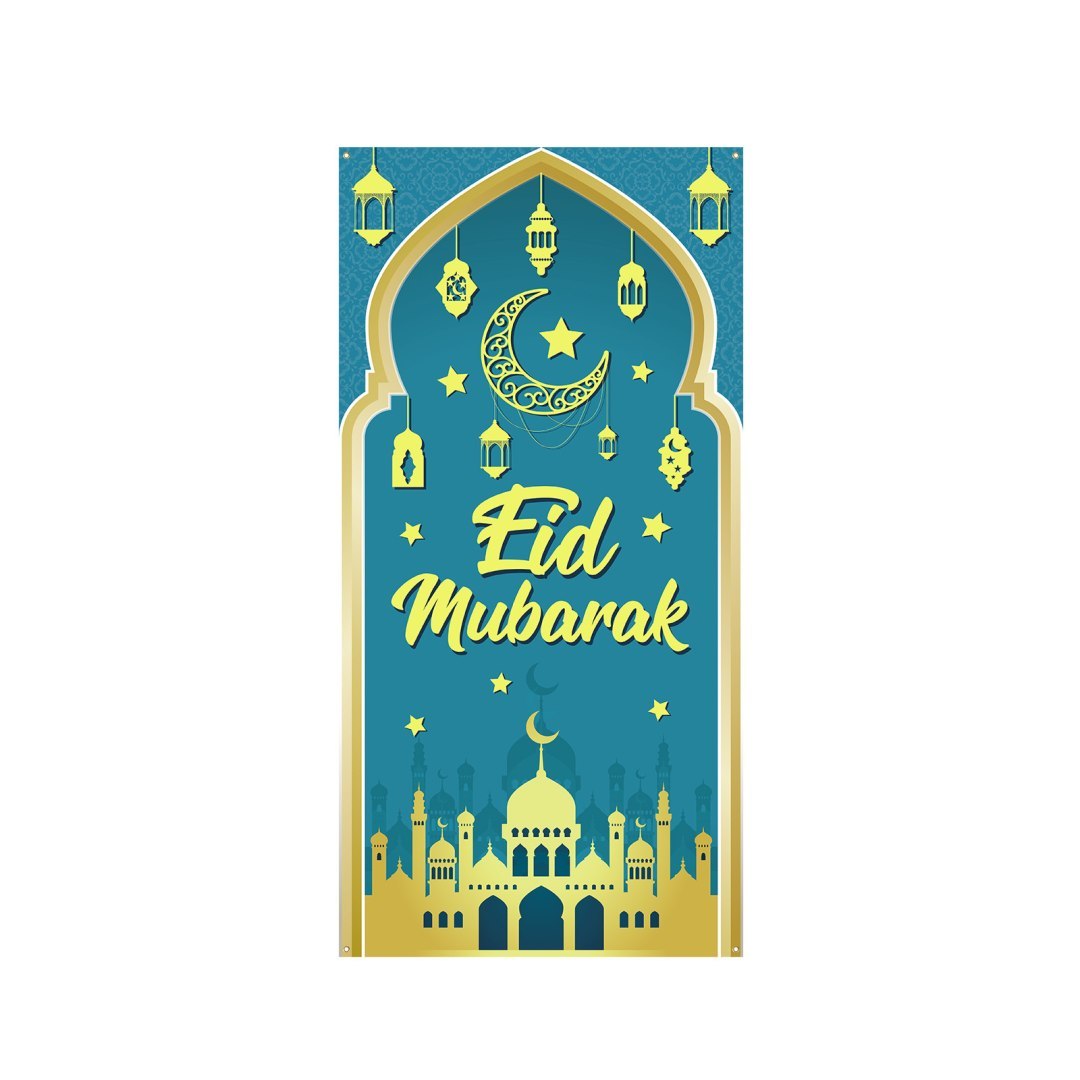 Dekoracja drzwi Eid Mubarak – elegancka niebieska dekoracja na specjalne okazje