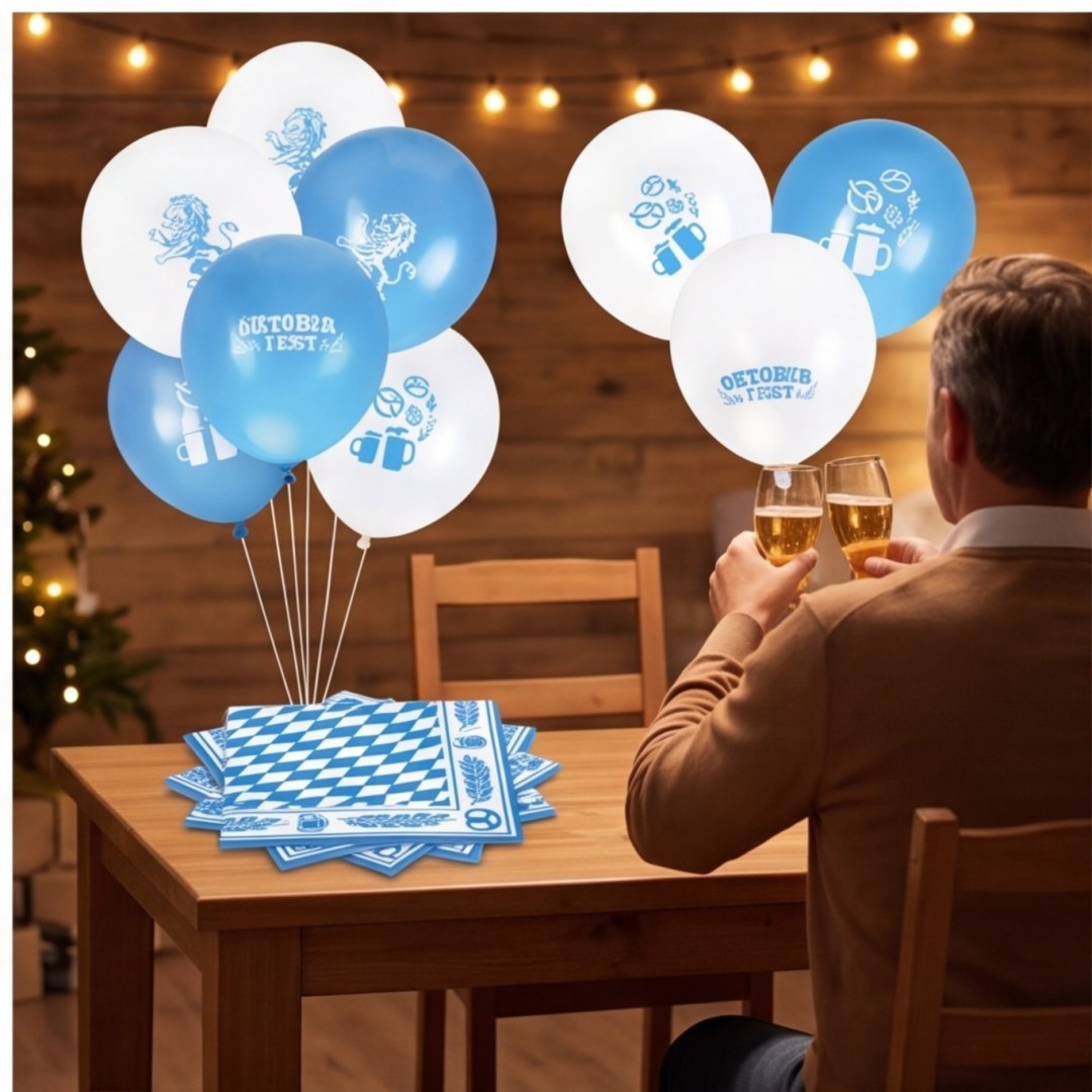 Zestaw dekoracyjny na Oktoberfest 44 elementy, 40 niebieskich serwetek, 4 akcesoria Zestaw dekoracyjny na Oktoberfest 44 elementy, 40 niebieskich serwetek, 4 akcesoria