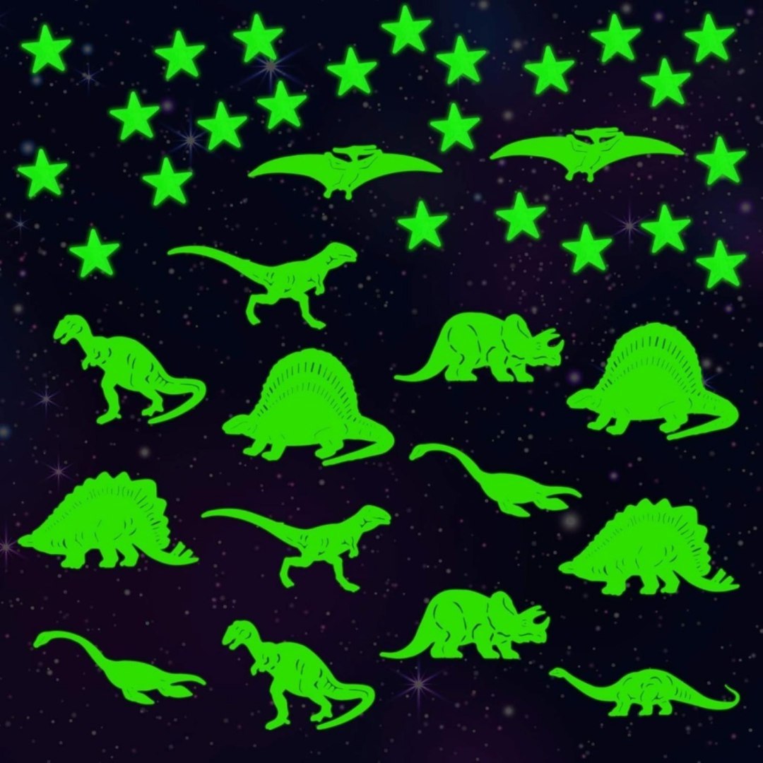 Zestaw naklejek fluorescencyjnych 100 sztuk, dinozaury i gwiazdy Zestaw naklejek fluorescencyjnych 100 sztuk, dinozaury i gwiazdy