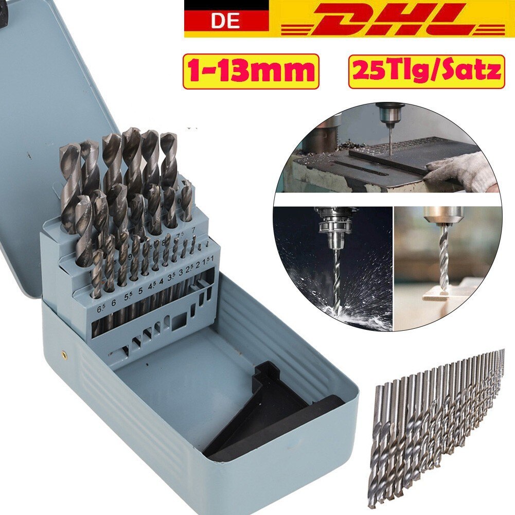 Zestaw wierteł spiralnych HSS 25 sztuk 1-13 mm Zestaw wierteł spiralnych HSS 25 sztuk 1-13 mm